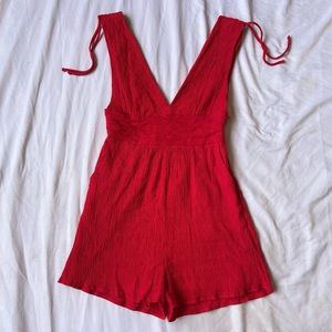 Red v neckline romper